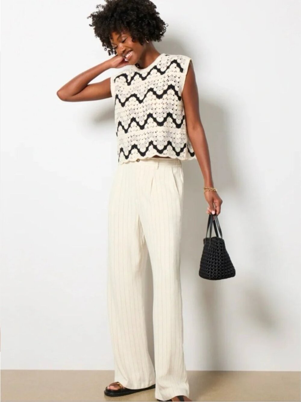 NWT EVEREVE Erin Crochet Knit Boxy Sleeveless Tank Top in Neutral S BOHO MODERN